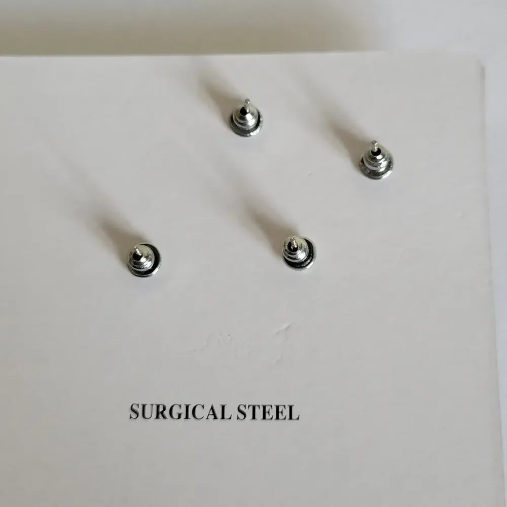 NWOT 2 Pair Fashion Post Pierced Surgical Steel Earrings Round Iridescent & Pink